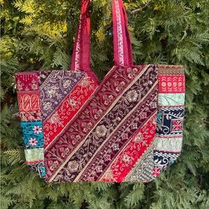 Handmade Multi color Patchwork Tote Bag with Quilted Design. ECO FRIENDLY